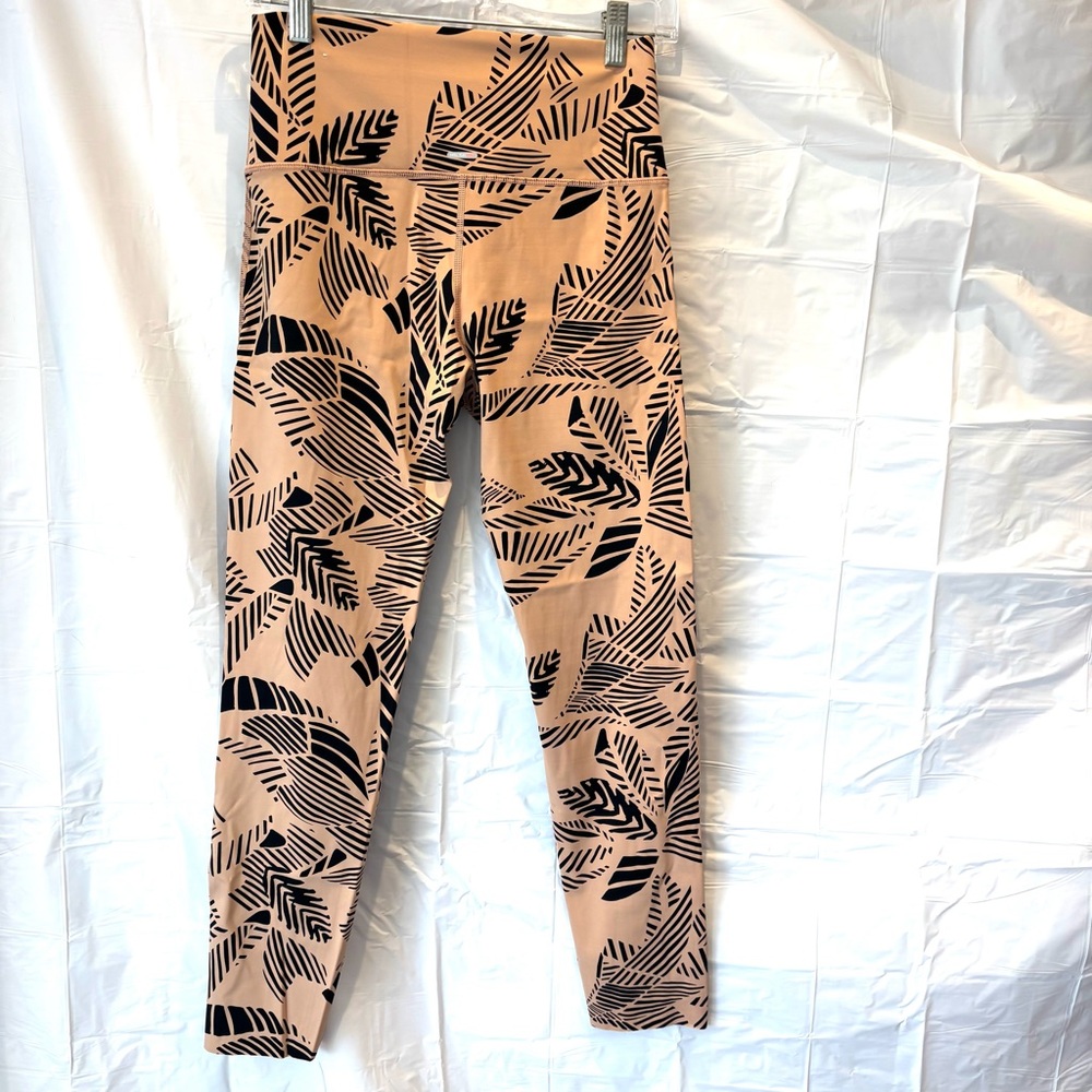 aerie Peach Leggings with Black Leaf Print